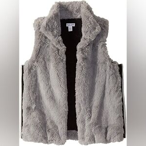 Splendid Girls Faux Fur Vest Gray Black Stripe Trim Size 12